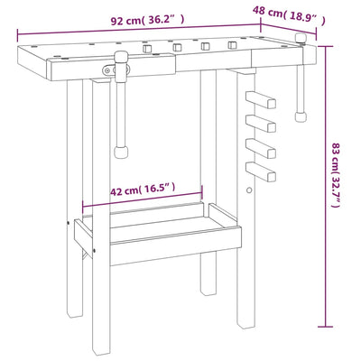 Workbench with Vices 92x48x83 cm Solid Wood Acacia Payday Deals