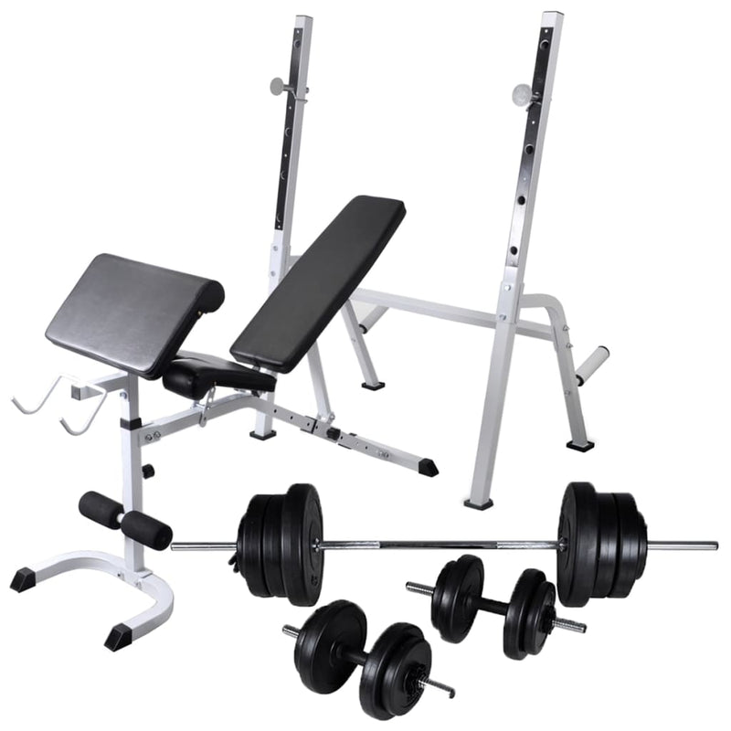 Workout Bench with Weight Rack Barbell and Dumbbell Set 60.5kg Payday Deals