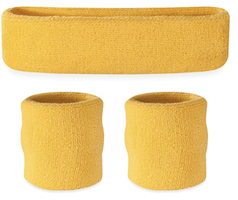 WRISTBAND & HEADBAND SET Tennis Terry Towelling Cotton Sweat Band Team Gym Kit - Yellow Payday Deals