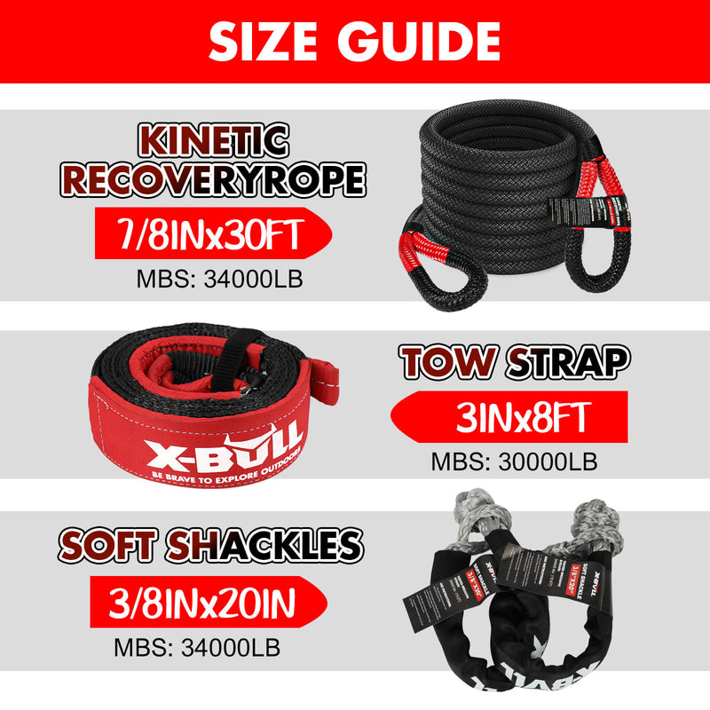 X-BULL 4WD Recovery Kit Kinetic Recovery Rope With 12000LBS Electric Winch 12V Winch 4WD 4X4 Offroad Payday Deals