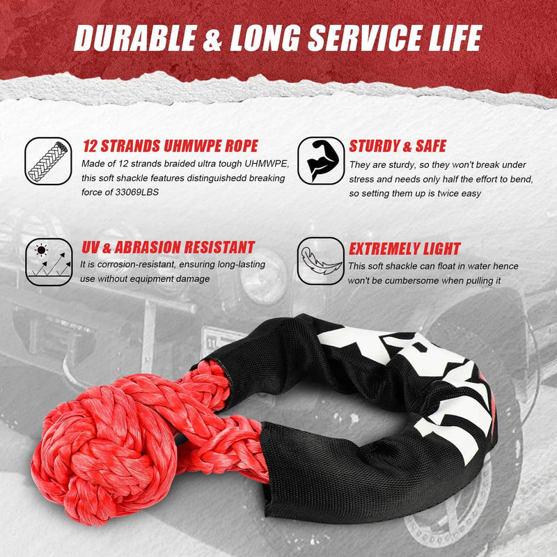 X-BULL 4WD Recovery Kit Kinetic Recovery Rope With 12000LBS Electric Winch 12V Winch 4WD 4X4 Offroad Payday Deals