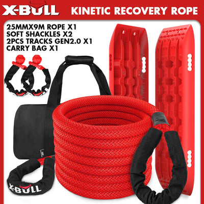 X-BULL Kinetic Recovery Rope Kit soft shackles 25mm x 9m Dyneema / 2PCS Recovery Tracks