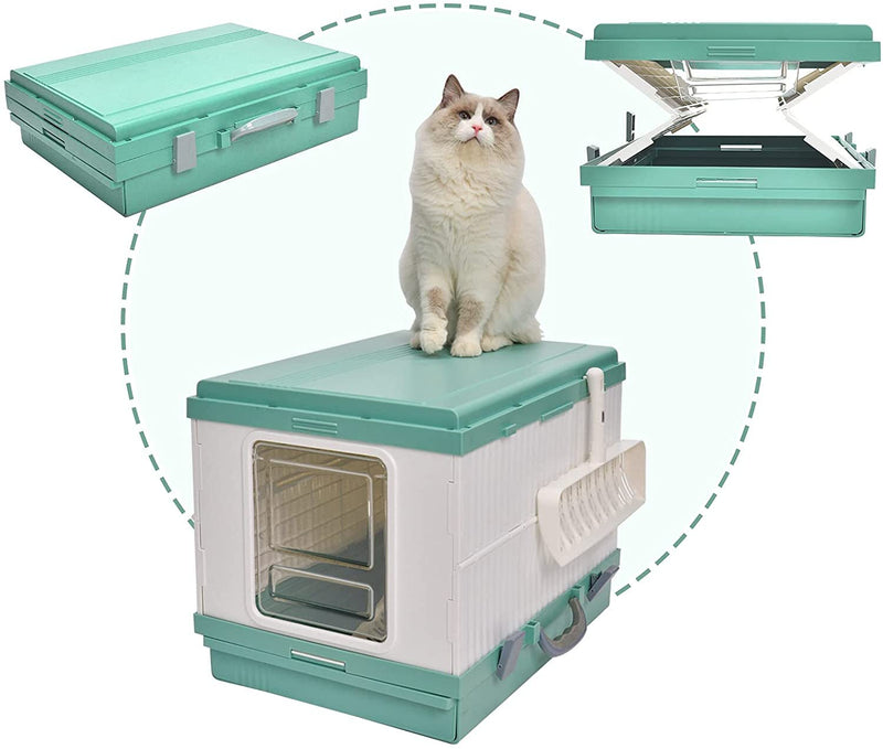 XL Portable Cat Toilet Litter Box Tray Foldable House with Handle and Scoop Green Payday Deals