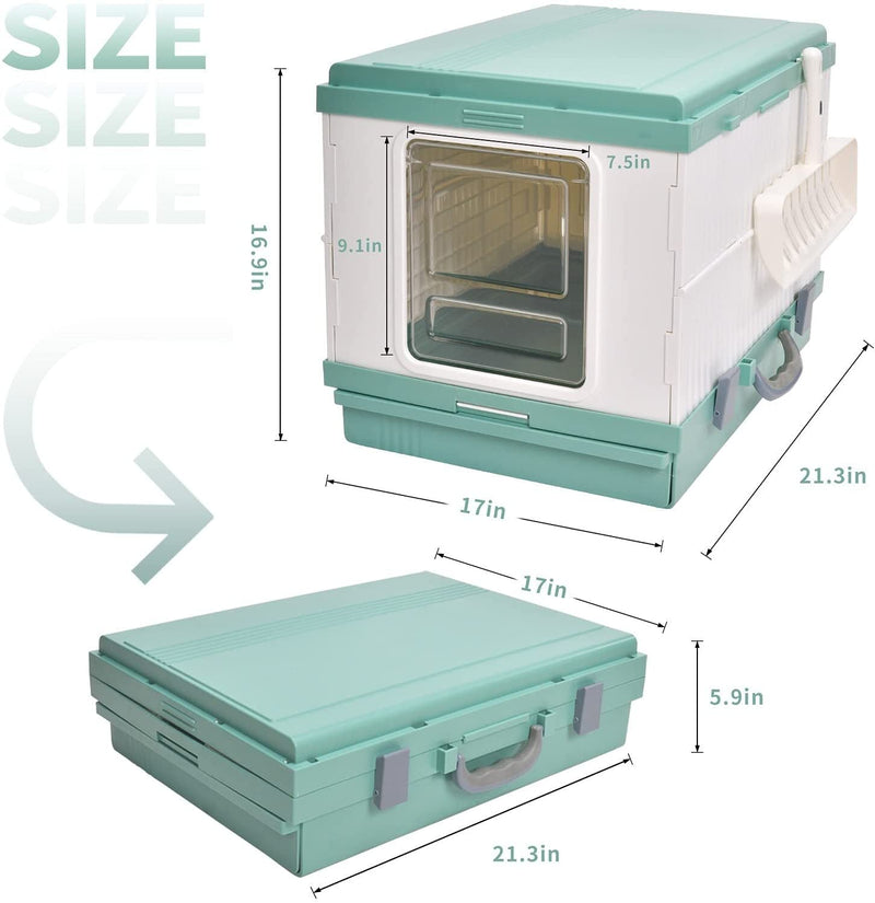 XL Portable Cat Toilet Litter Box Tray Foldable House with Handle and Scoop Green Payday Deals