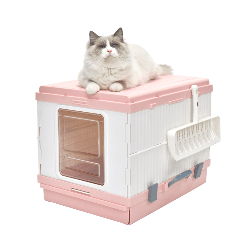 XL Portable Cat Toilet Litter Box Tray Foldable House with Handle and Scoop Pink Payday Deals