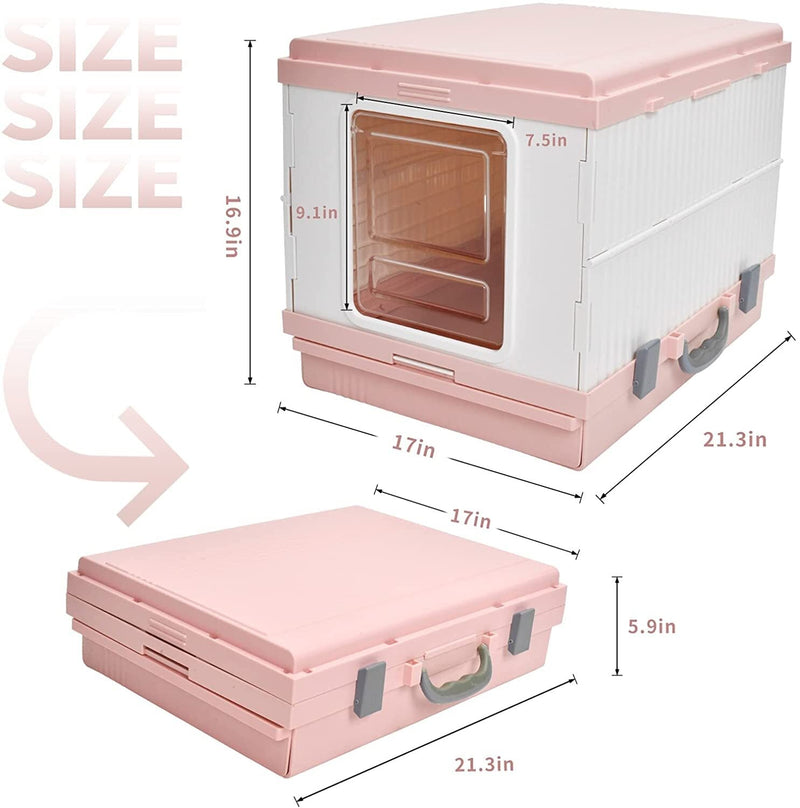 XL Portable Cat Toilet Litter Box Tray Foldable House with Handle and Scoop Pink Payday Deals