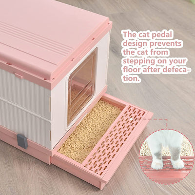 XL Portable Cat Toilet Litter Box Tray Foldable House with Handle and Scoop Pink Payday Deals