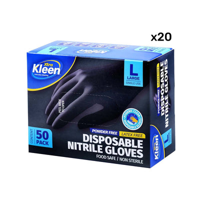 Xtra Kleen 1000PCE Disposable Nitrile Gloves Black Latex Powder Free Size L