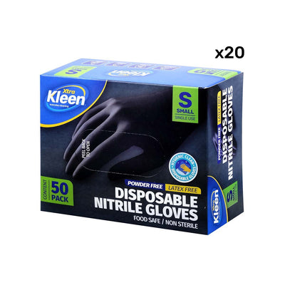 Xtra Kleen 1000PCE Disposable Nitrile Gloves Black Latex Powder Free Size S