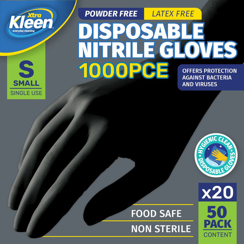 Xtra Kleen 1000PCE Disposable Nitrile Gloves Black Latex Powder Free Size S Payday Deals