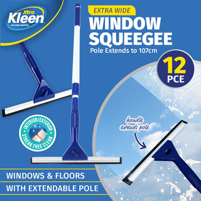 Xtra Kleen 12PCE Window Squeegee Telescopic Handle Streak Free 72 - 107cm Payday Deals