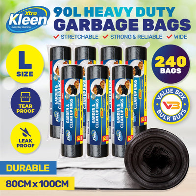 Xtra Kleen 240PCE 90L Garbage Bin Liners Large Tear & Leak Proof 80 x 100cm Payday Deals