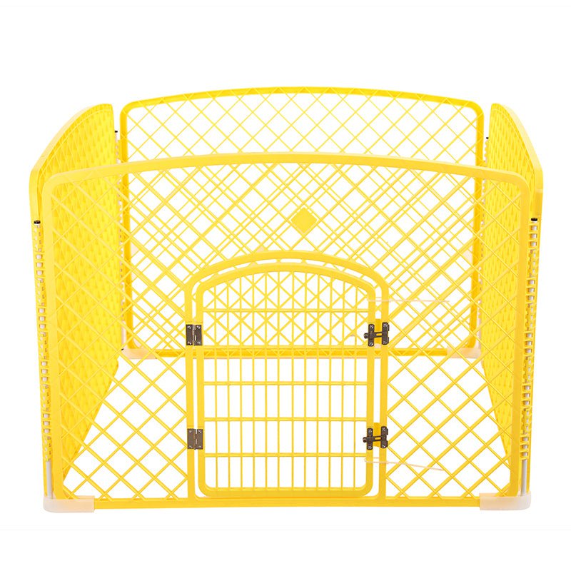 YES4PETS 4 Panel Plastic Pet Pen Pet Foldable Fence Dog Fence Enclosure With Gate Yellow Payday Deals