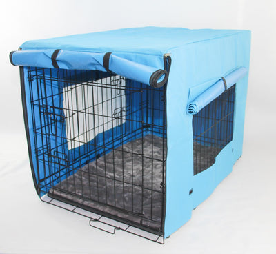 YES4PETS 48' Portable Foldable Dog Cat Rabbit Collapsible Crate Pet Cage with Cover Mat Blue Payday Deals
