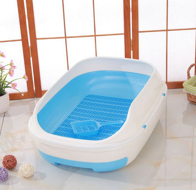 YES4PETS Large Portable Cat Toilet Litter Box Tray with Scoop and Grid Tray-Blue Payday Deals