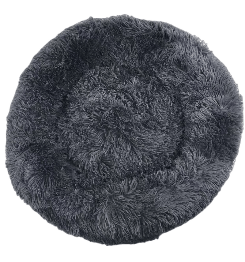 YES4PETS Large Round Calming Plush Cat Dog Bed Large Comfy Puppy Fluffy Bedding Dark Grey Payday Deals