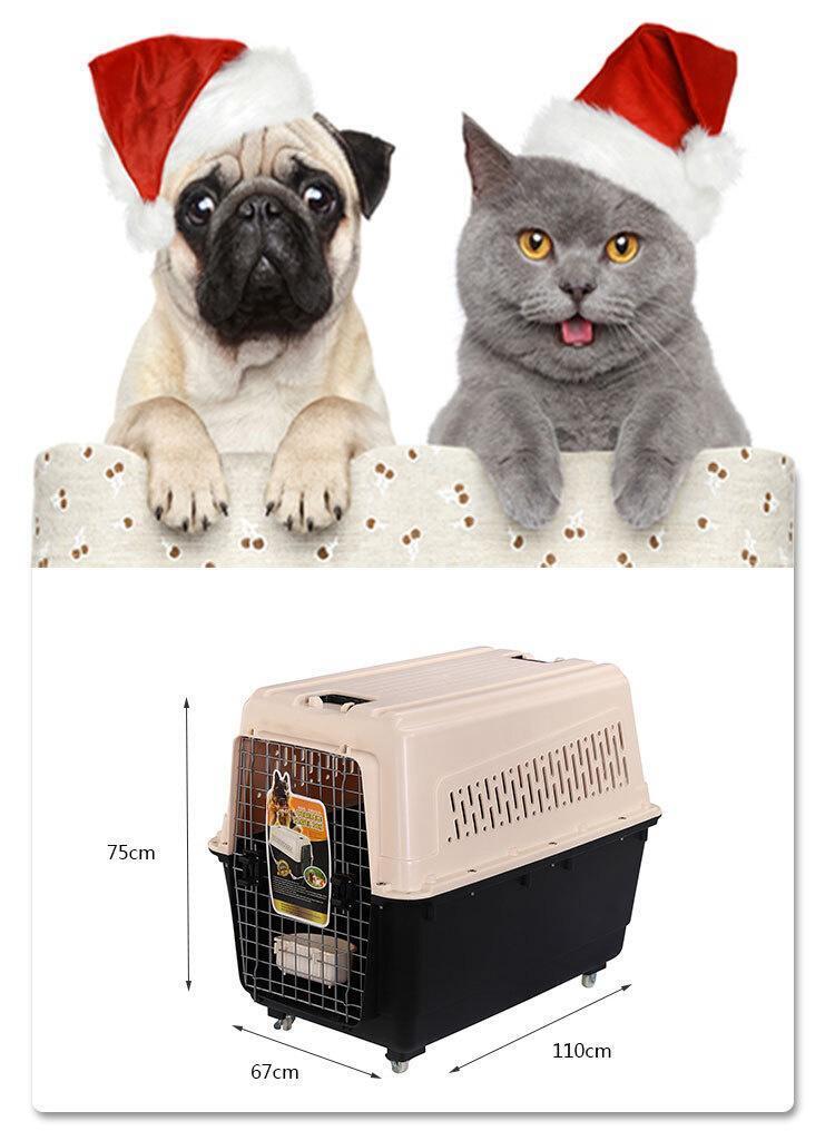 YES4PETS XXXL Plastic Pet Dog Carrier Transport Cat Cage With Wheels Tray & Bowl Payday Deals