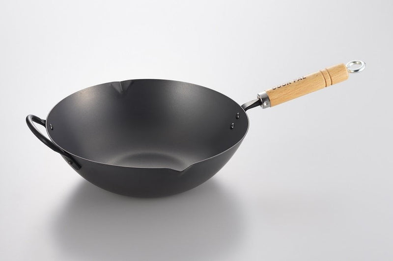 Yoshikawa Cook-Pal Ren 36cm Premium Carbon Steel Heat Treated Wok with two handles Payday Deals