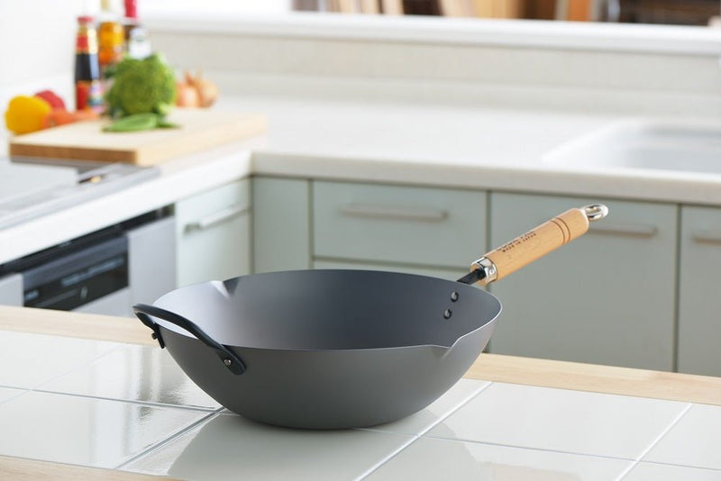 Yoshikawa Cook-Pal Ren 36cm Premium Carbon Steel Heat Treated Wok with two handles Payday Deals