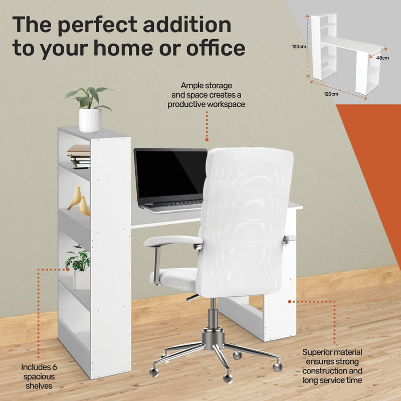 Home Master Computer/Work Desk Attached Shelving Spacious Modern 120 x 120cm