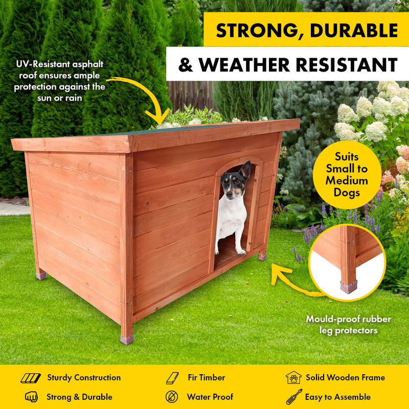 Pet Basic Dog Kennel Weather Resistant Timber Elevated Lift Top Roof 116cm