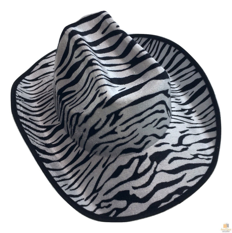 ZEBRA HAT Adult Cowboy Print Wild West Costume Party Fancy Dress Fedora Payday Deals