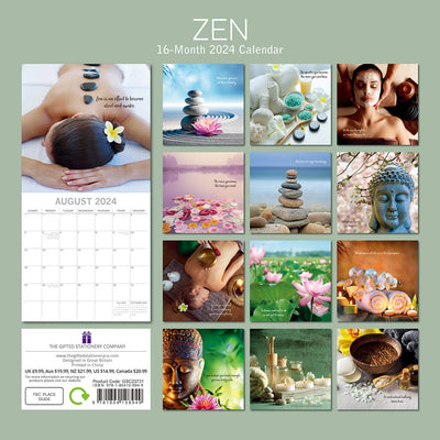 Zen - 2024 Square Wall Calendar 16 Month Premium Planner Christmas New Year Gift Payday Deals