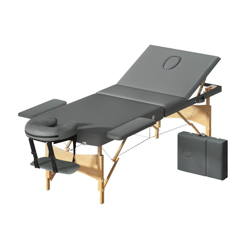 Zenses Massage Table Wooden Bed Portable 3 Fold Beauty Therapy Waxing 75CM Grey Payday Deals