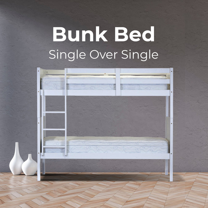 Zinnia Single Bunk Bed Frame Solid Rubber Timber Wood Loft Furniture - White Payday Deals