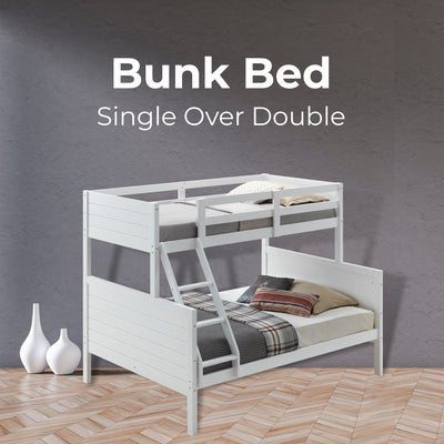 Zinnia Single Double Bunk Bed Frame Rubber Timber Wood Loft Furniture - White Payday Deals