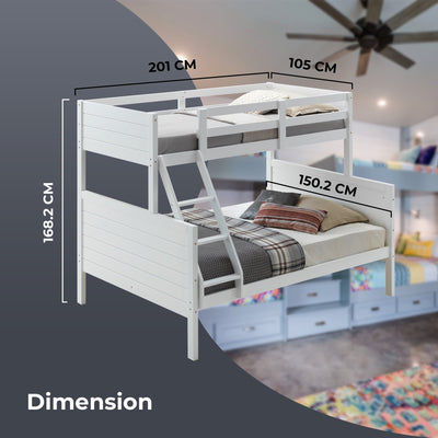 Zinnia Single Double Bunk Bed Frame Rubber Timber Wood Loft Furniture - White Payday Deals