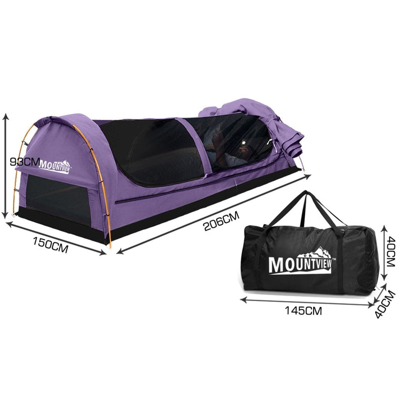 Mountview Double Swag Camping Swags Canvas Dome Tent Hiking Mattress Purple - Payday Deals