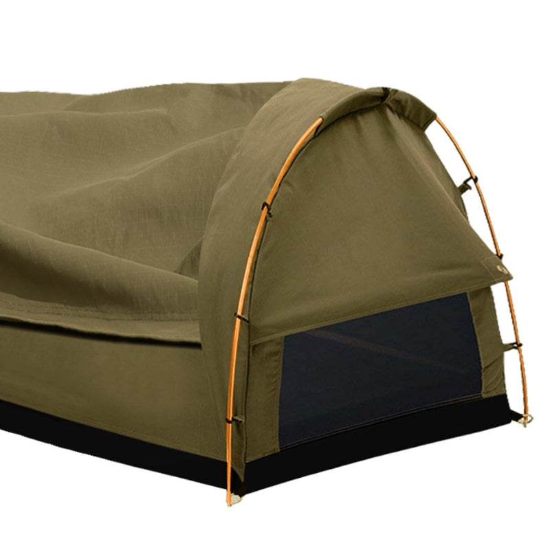 Mountview Double Swag Camping Swags Canvas Dome Tent Hiking Mattress Khaki - Payday Deals