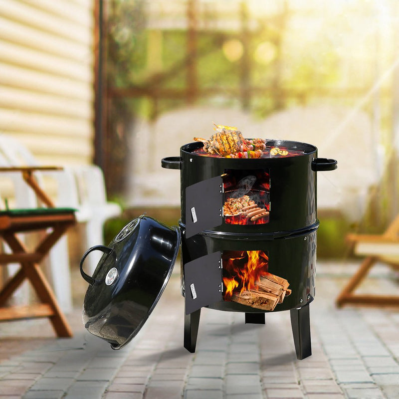3in1 Charcoal BBQ Grill Smoker Portable Outdoor Barbecue Roaster Steel Camping - Payday Deals