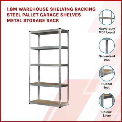 1.8M Warehouse Shelving Racking Steel Pallet Garage Shelves Metal Storage Rack Payday Deals