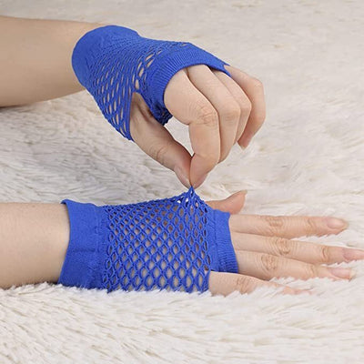 1 Pair Fishnet Gloves Fingerless Wrist Length 70s 80s Costume Party Dance - Blue Payday Deals