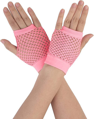 1 Pair Fishnet Gloves Fingerless Wrist Length 70s 80s Costume Party - Light Pink Payday Deals