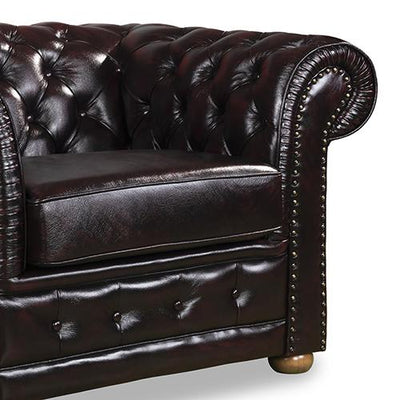 1 Seater Genuine Leather Upholstery Deep Quilting Pocket Spring Button Studding Sofa Lounge Set for Living Room Couch In Brown Colour Payday Deals