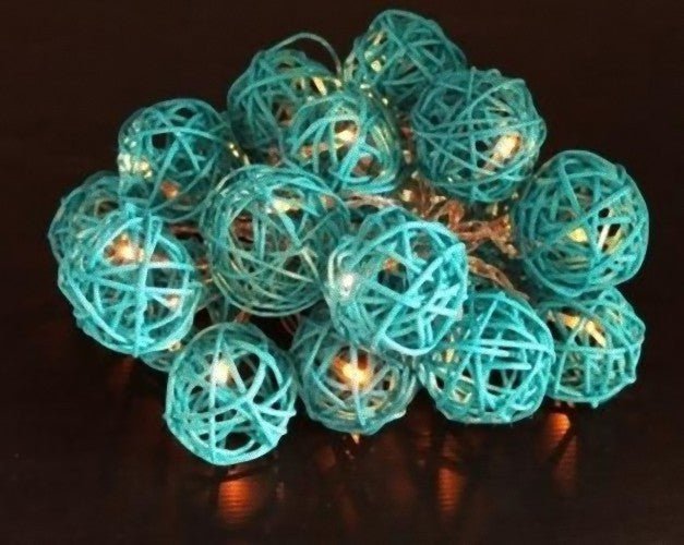 1 Set of 20 LED Turquoise 5cm Rattan Cane Ball Battery Powered String Lights Christmas Gift Home Wedding Party Bedroom Decoration Table Centrepiece Payday Deals