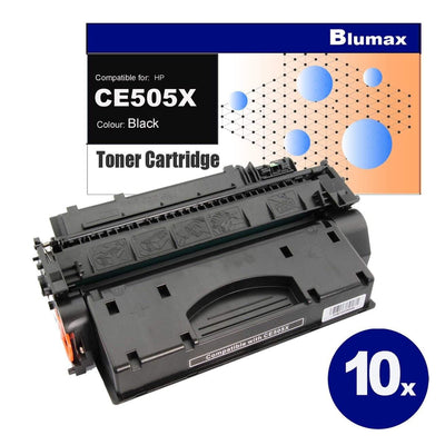10 Pack Blumax Alternative for HP CE505X(05X) Black Toner Cartridges