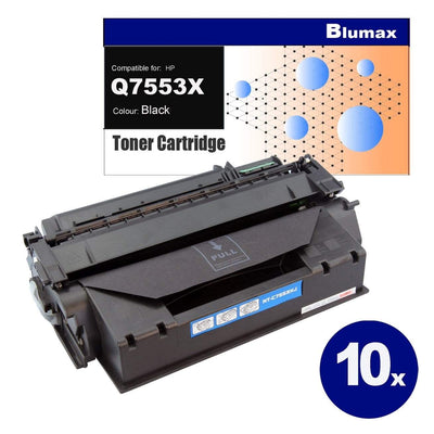 10 Pack Blumax Alternative for HP Q7553X(53X) Black Toner Cartridges