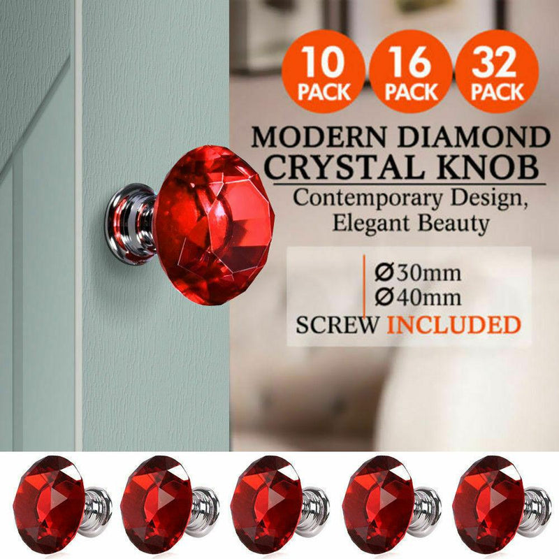 10 Pcs 40mm Red Diamond Shape Glass Door Knob Drawer Cabinet Handle Payday Deals