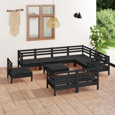 10 Piece Garden Lounge Set Solid Pinewood Black Payday Deals