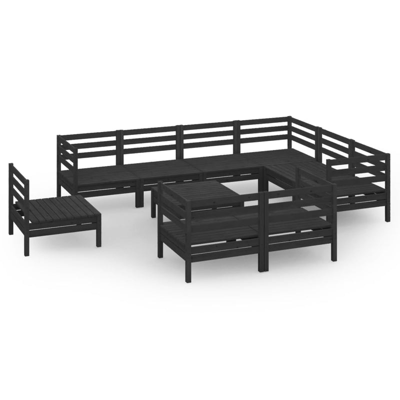 10 Piece Garden Lounge Set Solid Pinewood Black Payday Deals