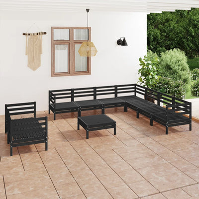 10 Piece Garden Lounge Set Solid Pinewood Black Payday Deals