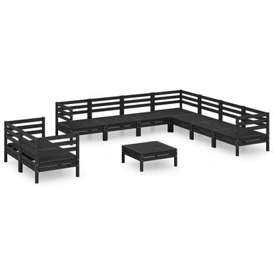 10 Piece Garden Lounge Set Solid Pinewood Black Payday Deals