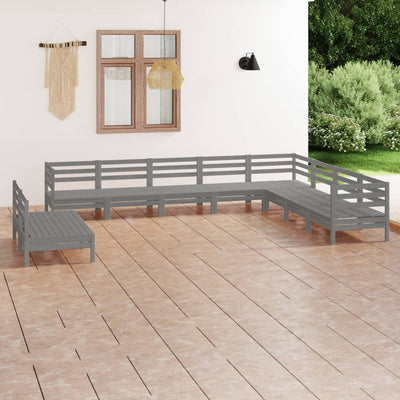 10 Piece Garden Lounge Set Solid Pinewood Grey Payday Deals