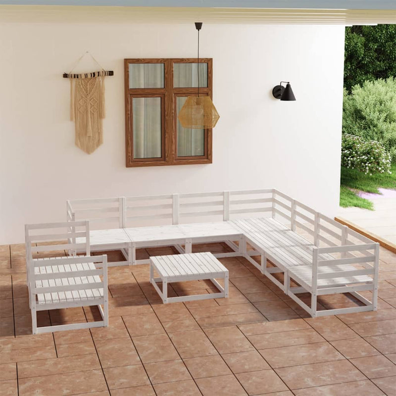 10 Piece Garden Lounge Set White Solid Pinewood Payday Deals
