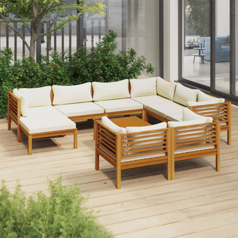 10 Piece Garden Lounge Set with Cream Cushion Solid Acacia Wood Payday Deals