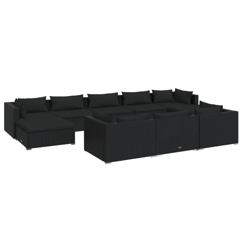 10 Piece Garden Lounge Set with Cushions Black Poly Rattan Payday Deals
